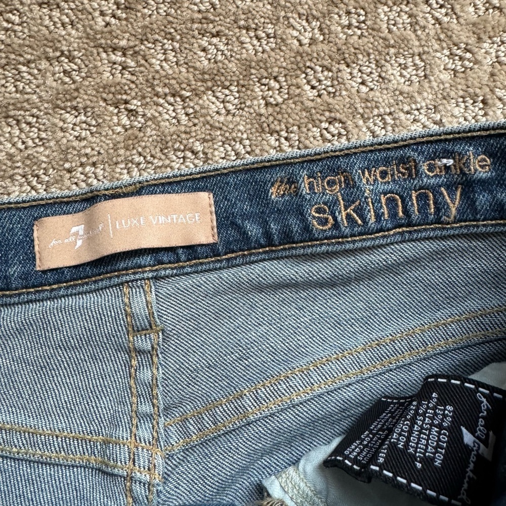 7 For All Mankind Luxe Vintage Side Stripe Skinny Jeans Blue Denim Sz 29 - Picture 2 of 9